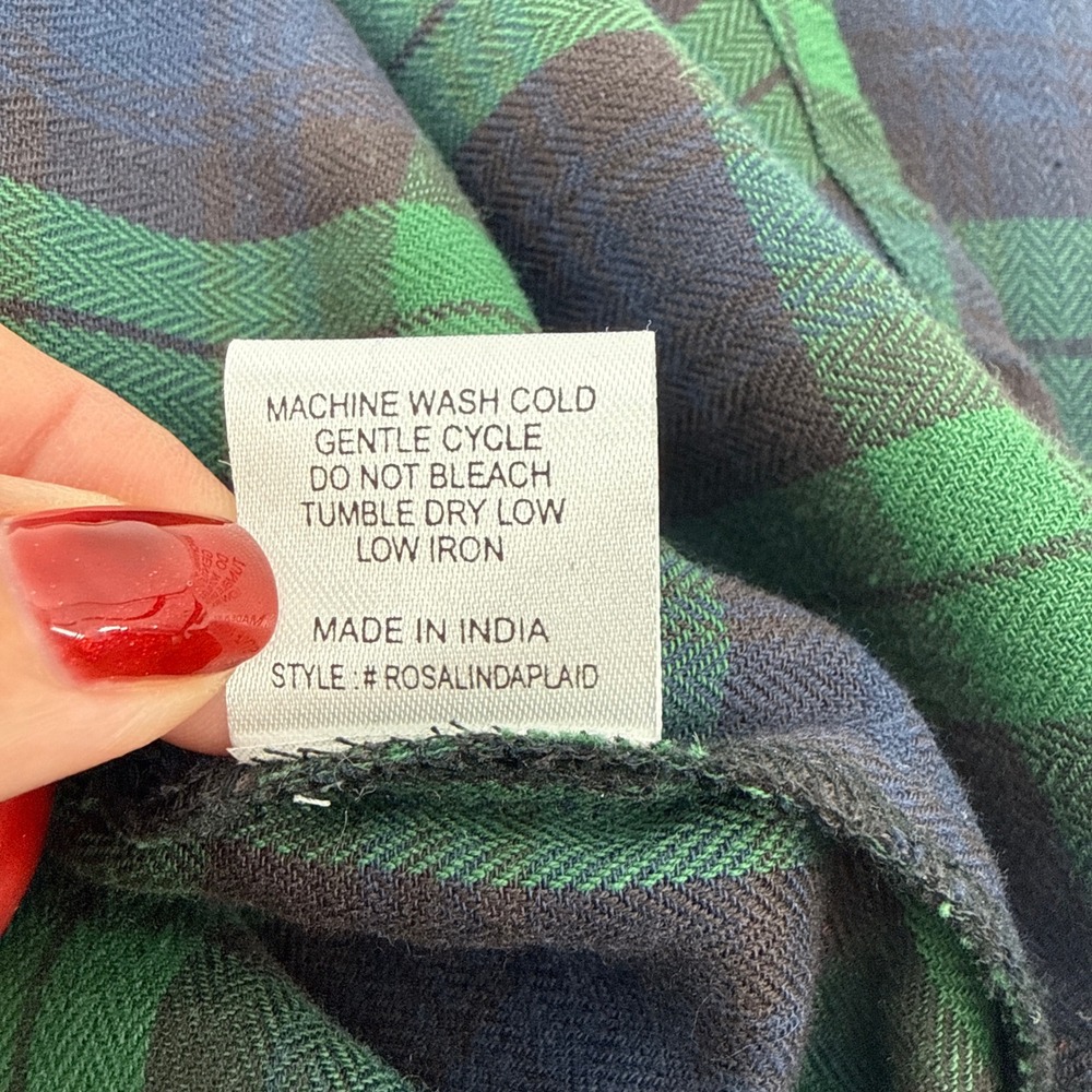 Sister Mary Rosa Plaid Trimmed Shirt Green Navy Ruffled Collar RicRac Size Small - Picture 11 of 12
